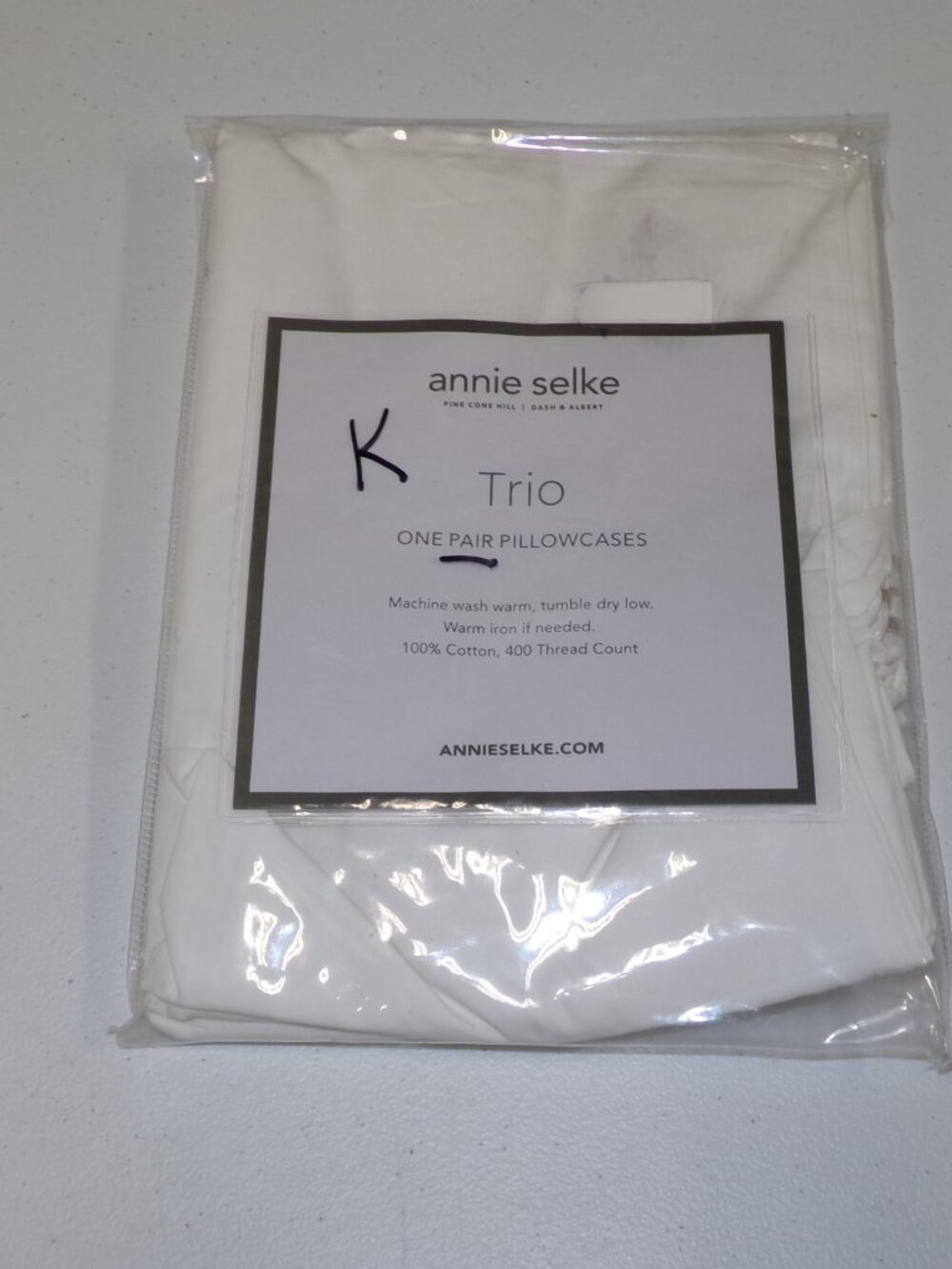 NEW Annie Selke TRIO Set of 2 KING SIZE Pearl Gray Stripe Pillowcases Cotton